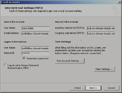 smtp server configuration in outlook email